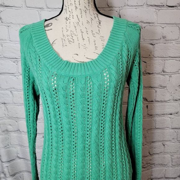 Old Navy Perfect Fit Green Open Knit Pullover Sweater Womens - Picture 2 of 6